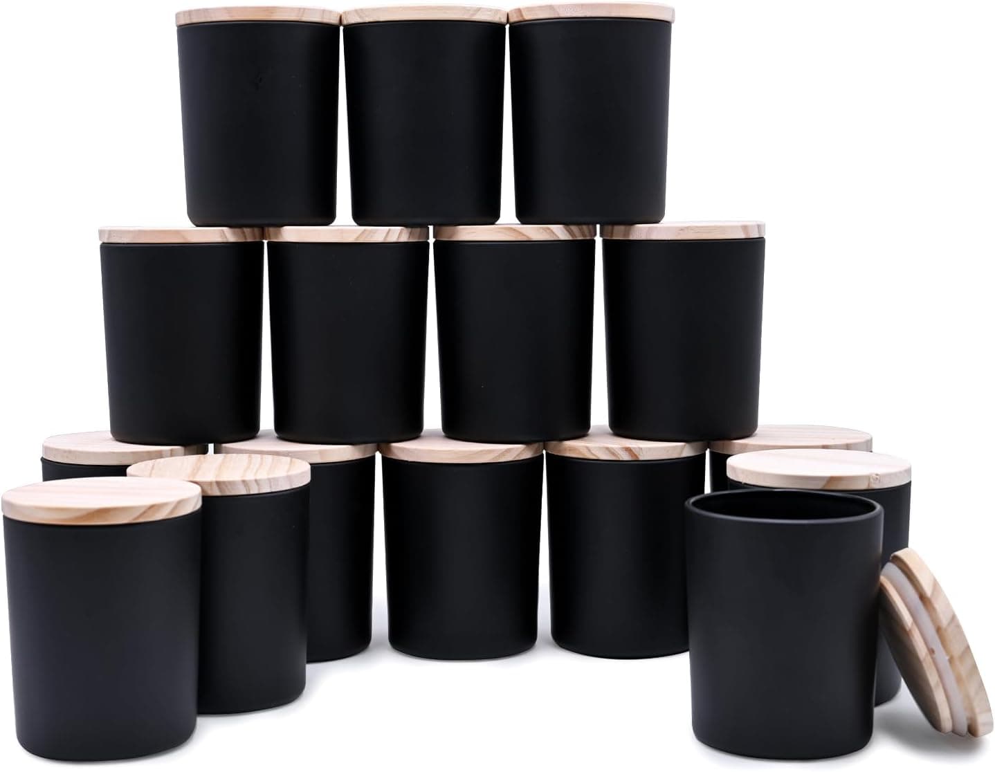 SHOWIN Thick Glass Candle Jars with Wood Lids, 7 oz, 16 pack